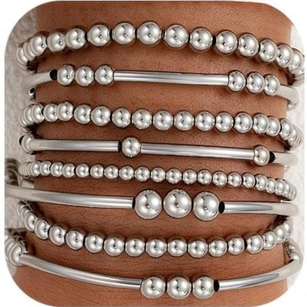 Versatile 8-Pc Silver Bangle Bracelet Set - Styli… - image 1